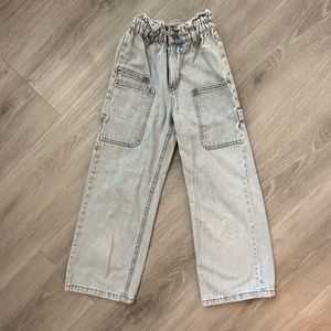Zara Paper-bag Waist Light Wash Carpenter Style Girls Jeans Size 10